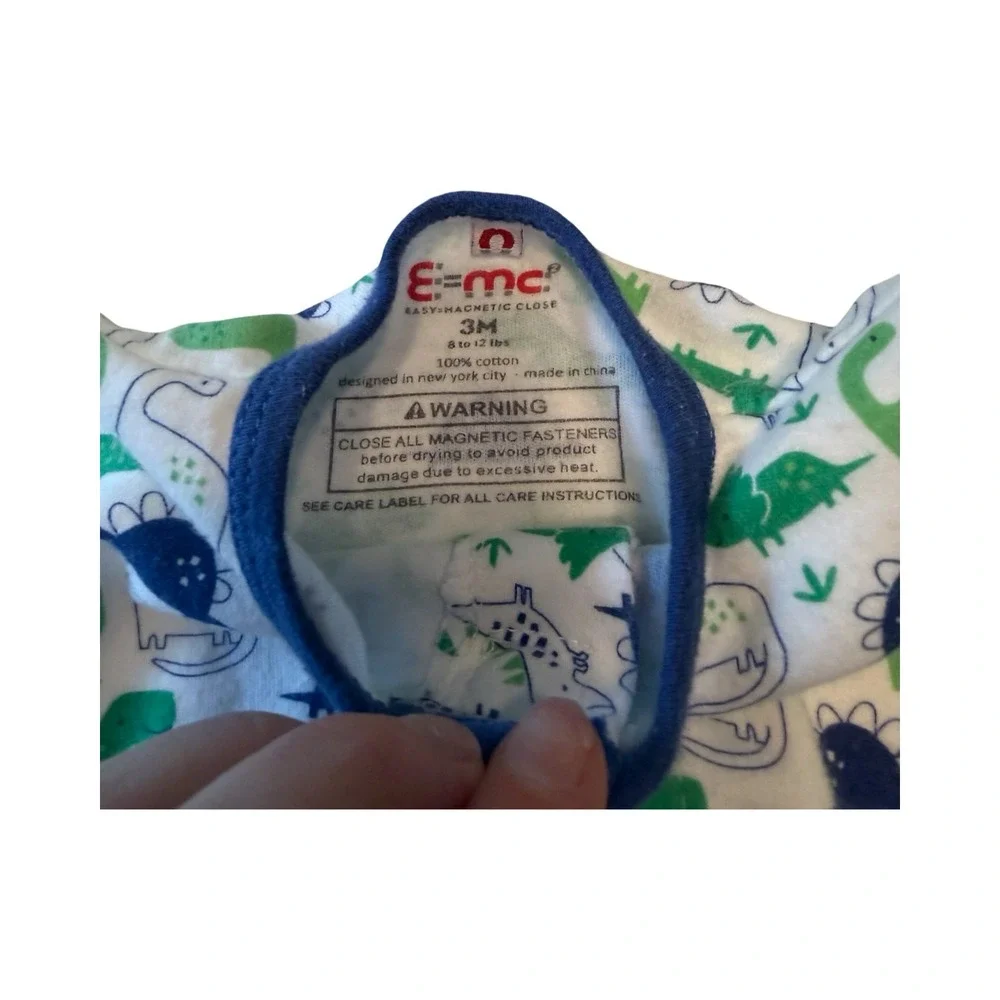 Magnetic Me E=mc2 Baby Boy Dinosaur Magnetic Footed Sleeper Cotton 3M White Blue